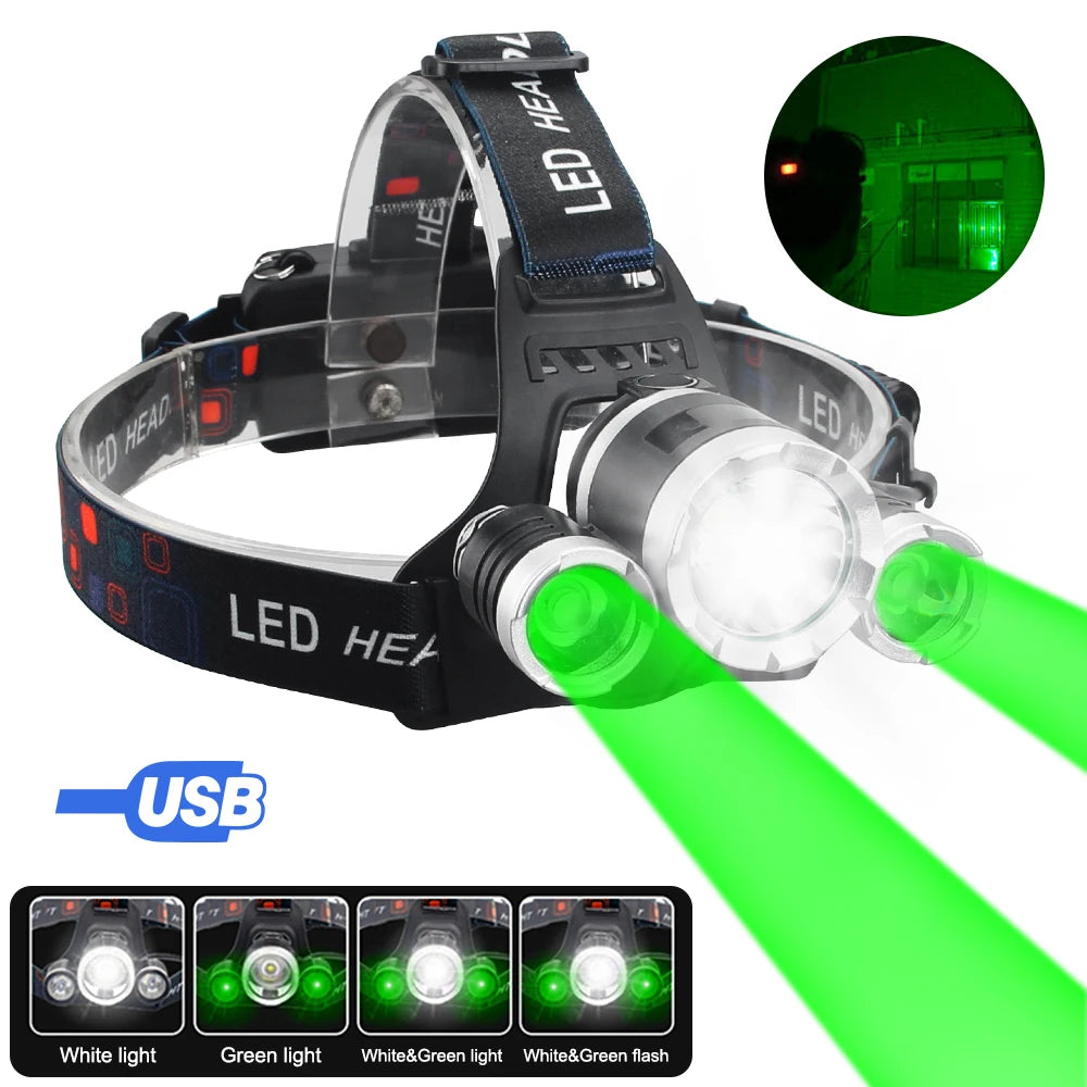 lampe frontale led noire rechargeable usb camping red verte blanche fixe ceinture