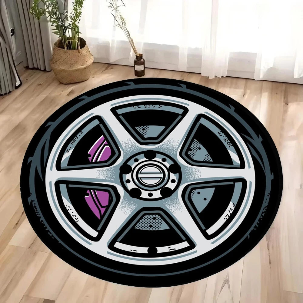 tapis rond moderne motif roue voiture intérieur salon chambre doux antidérapant microfibre mousse mémoire