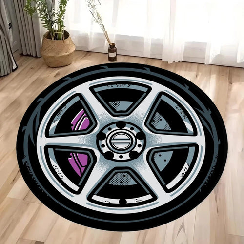 tapis rond moderne motif roue voiture intérieur salon chambre doux antidérapant microfibre mousse mémoire