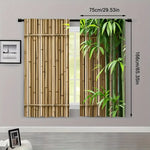 rideau imprimé bambou vert naturel opacité deux pièces fenêtre polyester decoration maison classique rustique