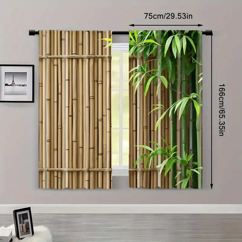 rideau imprimé bambou vert naturel opacité deux pièces fenêtre polyester decoration maison classique rustique