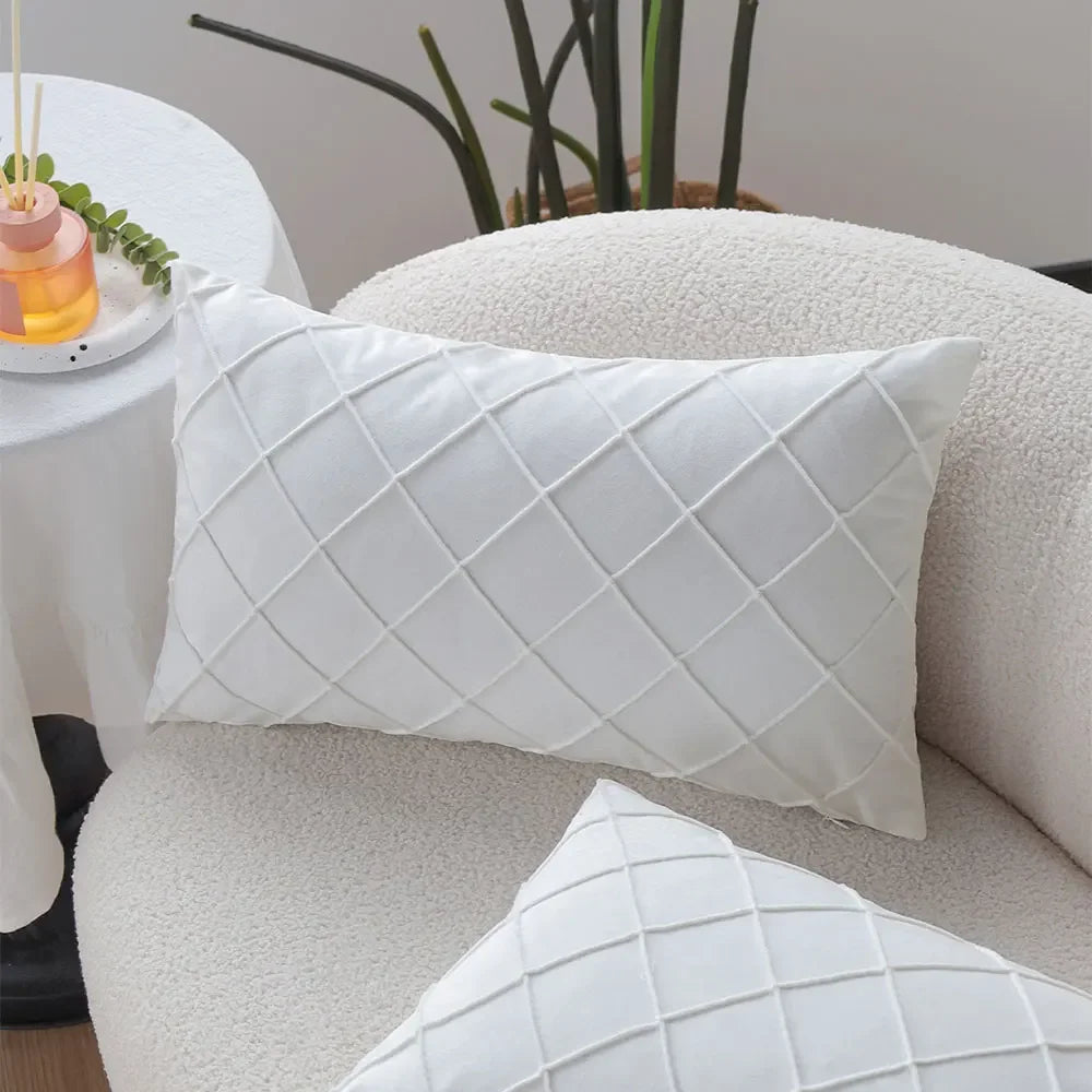 housse coussin velours carreaux blanc moderne 30x50cm sofa lit décoration