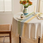 nappe table lin broderie végétale feuilles branches tassellettes classique beigeclair réutilisable machineextérieurhôtelmarriages