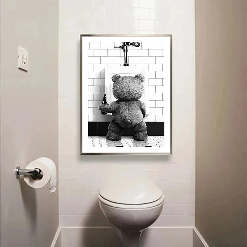 affiche décoration salle bains ours mignon noir blanc impression toile sans cadre dimension 20x30cm