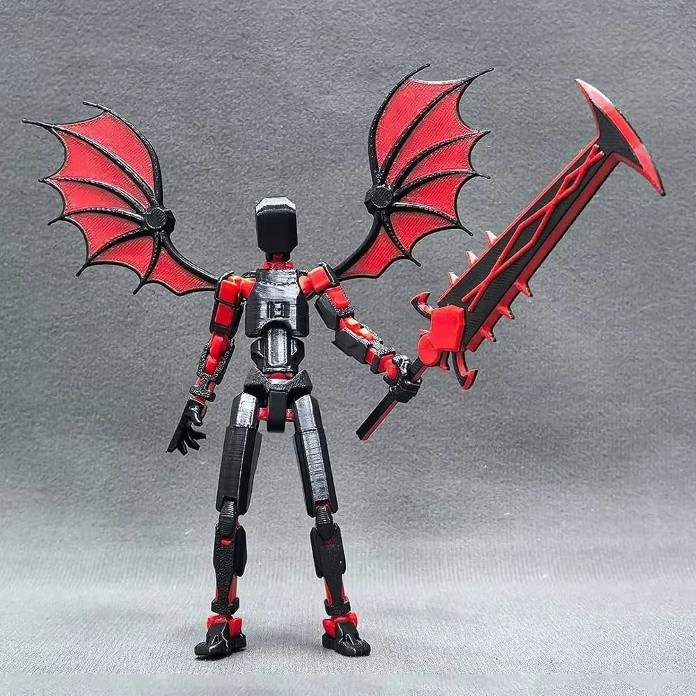figurine articulée démon rouge noir épée faux ailes interchangeables tringle fantastique gothique