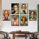 tableau toile art fleurs papillons lunettes moderne décoration mur salon cadre bois