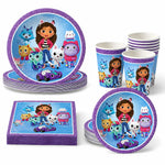 assiettes serviettes tasses nappe fête anniversaire enfantines violet bleu blanc decorative