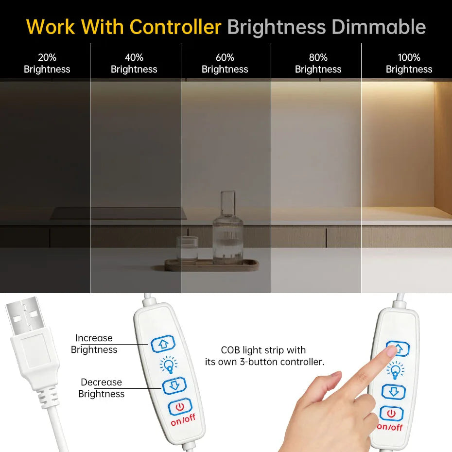 ruban led blanc 320 leds mètre adhésif flexible contrôleur boutons usb