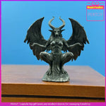 statue décorative créature mythologique féminine cornes ailes gris argent texture rugueuse gothique fantastique demoniaque