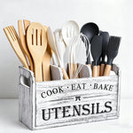 boîte ustensiles cuisine blanc vintage imprimé cook eat bake rustique multifonctionnelle