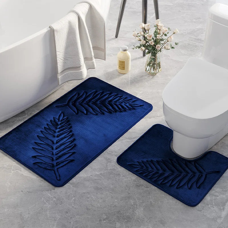 tapis bain moderne feuille palmier vert foncé noir bleu marine gris clair