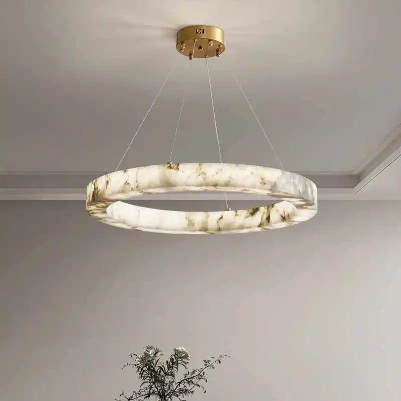 suspension circulaire marbre imitation moderne blanc beige led chambre salonhôtel