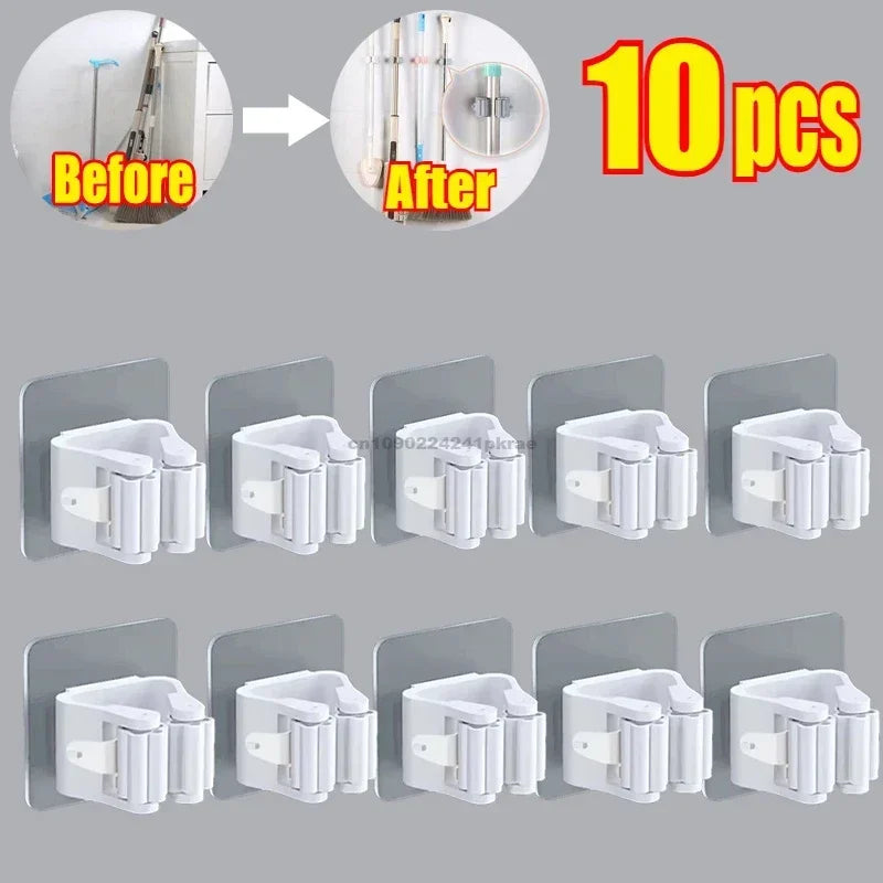 rangements adhésifs clips balai aspirateur moderne transparent blanc gris multifonctionnels