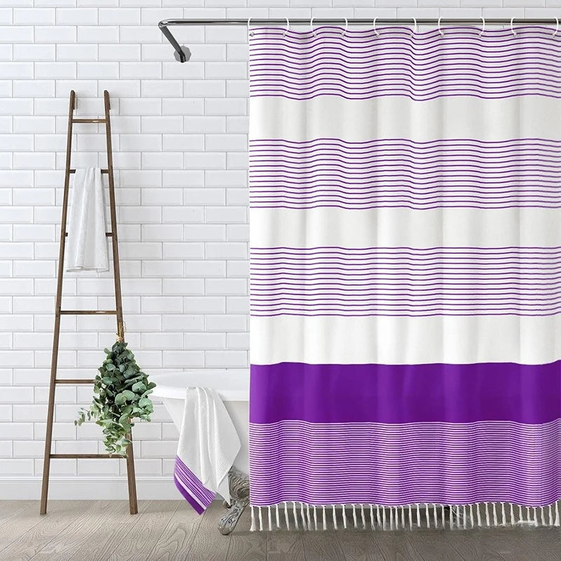 rideau douche polyester bleu clair rayures horizontales plissé moderne opale