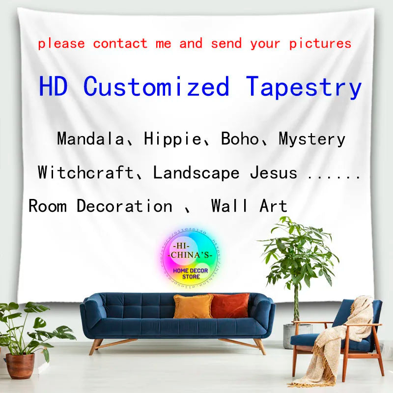 tapisserie mandala champignons blancs moderne décoration intérieure bohème sorcellerie haute définition polyester rectangle