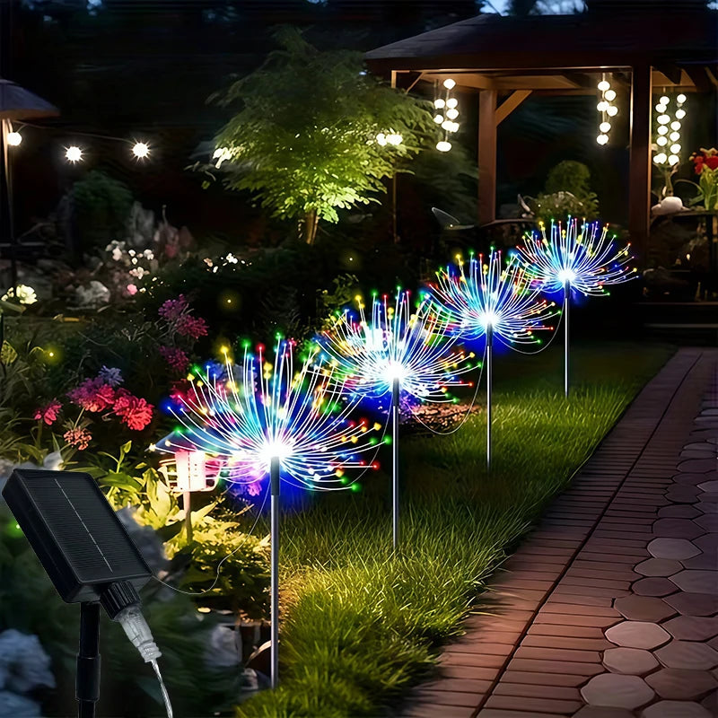 lumière solaire feu d'artifice multicolore moderne extérieure clignotante jardin allée patio festif led autonomes