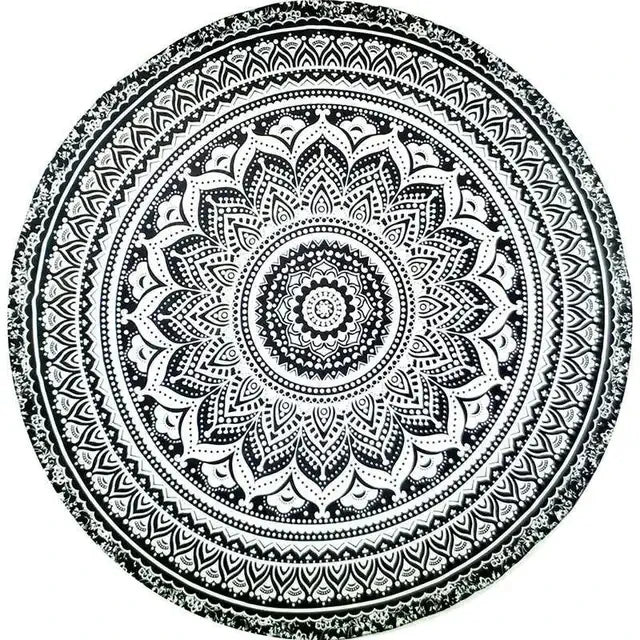 serviette plage ronde motif mandala boho chic coton polyester décorative grande plage été