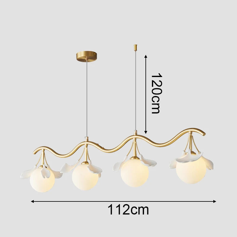 suspension lumineuse or contemporaine boules lumineuses opalescentes fleurs décoratives chambre coucher salon