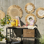 décoration murale bohème plaques raphia naturel spirale franges artisanal chambre moderne