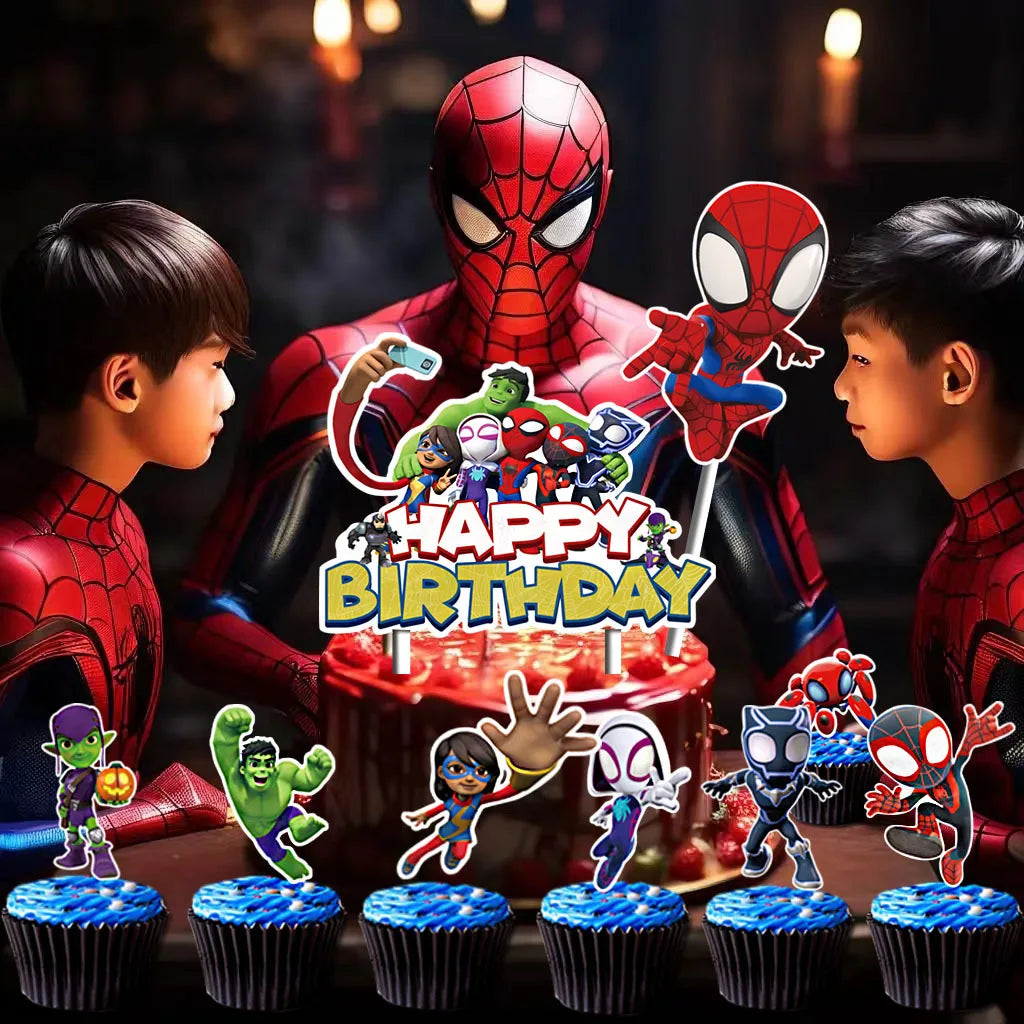 décoration gâteau super héros spider man hulk black panther adhésif anniversaire enfants rouges bleus