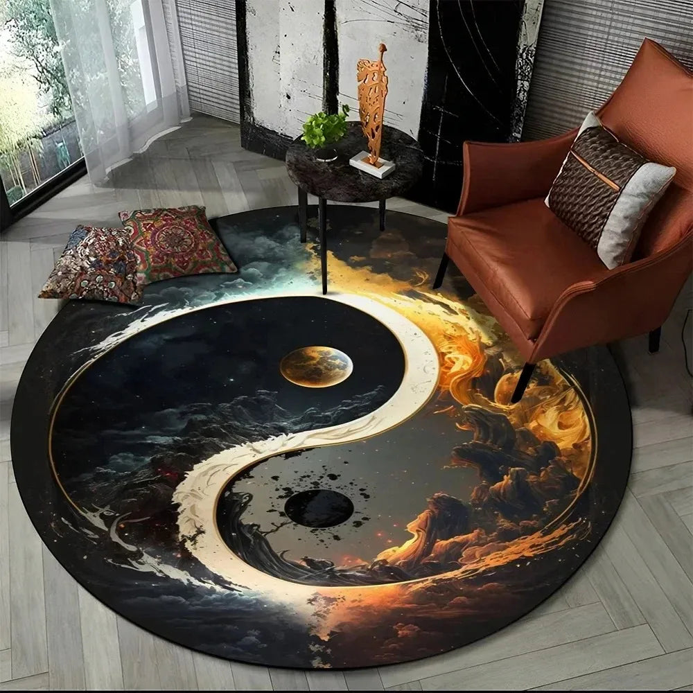 tapis rond moderne motif yin yang décor salon chambre tapis sol antidérapant polyester artistique
