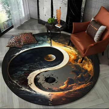 tapis rond moderne motif yin yang décor salon chambre tapis sol antidérapant polyester artistique