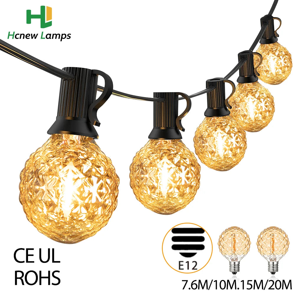guirlande lumineuse dorée vintage ampoules g40 led clips imperméable connectableextérieur 80lumens