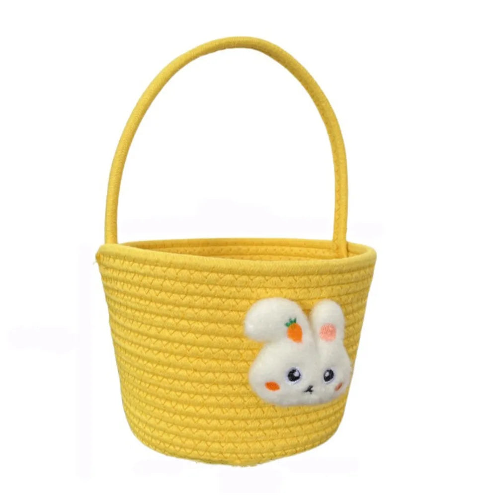 panier tressé réutilisable rose jaune bleu motif lapin festif décoration maison contenants cadeaux pâques