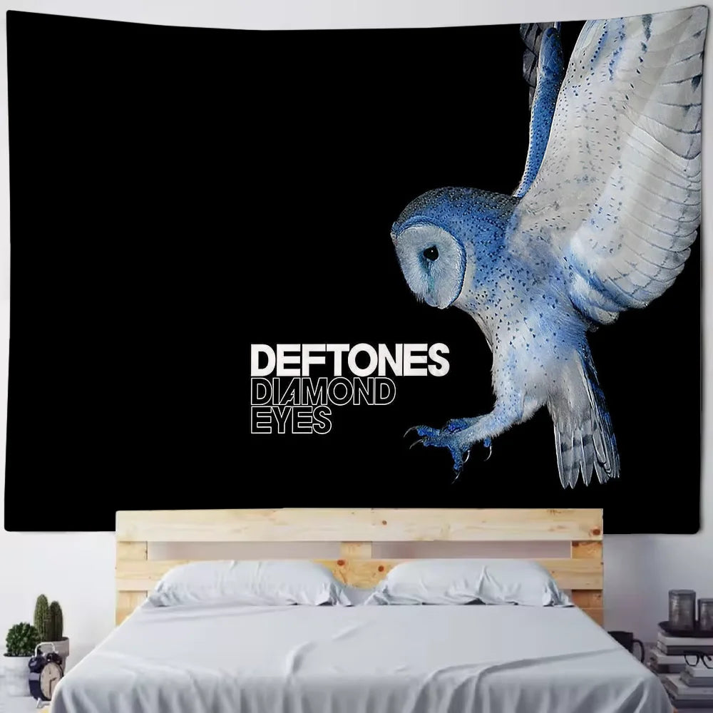 tapisserie murale décorative oiseau bleu texte deftones diamond eyes tissu chambre salon moderne