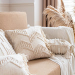 coussin boho chic brodé franges polyester beige décoratif rectangle 45x45cm
