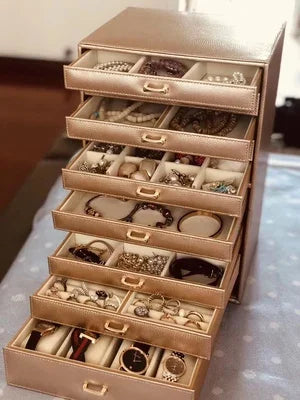 boîte bijoux simili cuir rose poignées dorées velours moderne grande capacité
