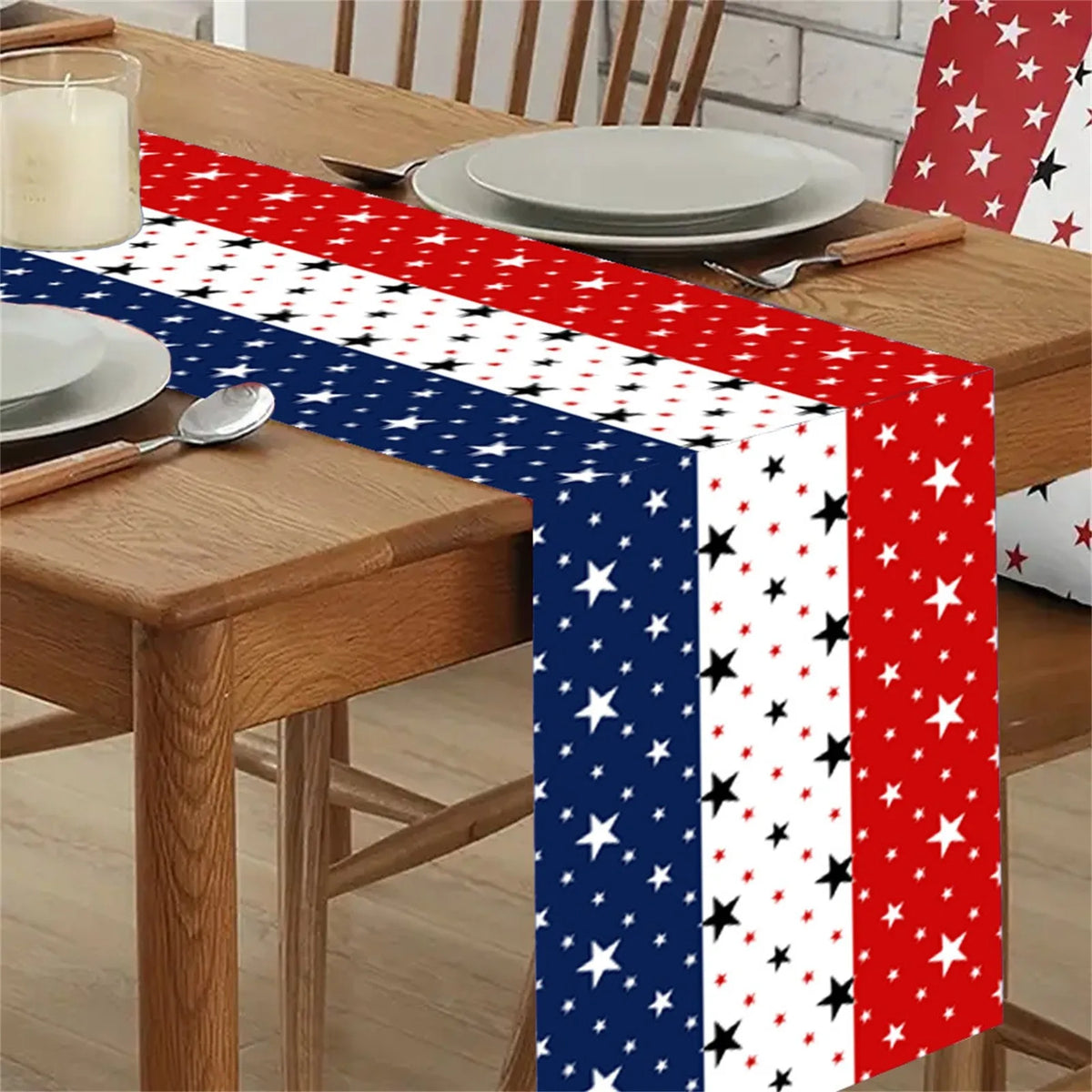 nappe rectangulaire rouge blanche bleue étoiles gnomes God Bless America 4th July Independence Day
