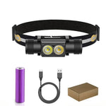 lampe frontale led noire jaune camping pêche randonnée course nuit bande élastique usb type