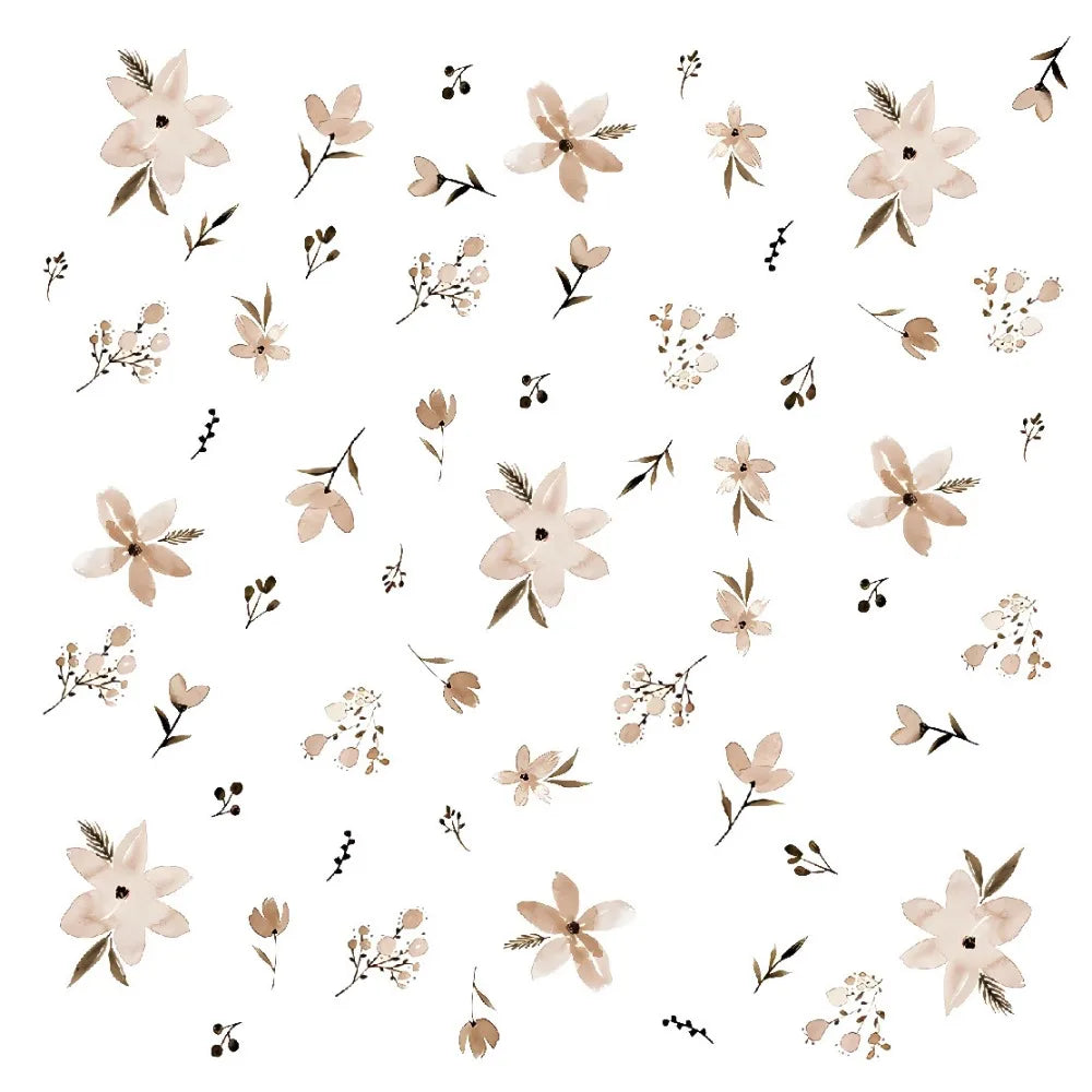 sticker mural fleur adhésif décoration enfantine champêtre minimaliste rose vert bleu jaune violet