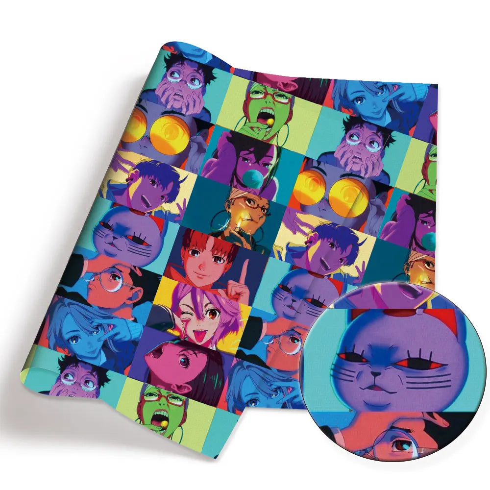tapis souris multicolore visages animés texte dandadan pop art coton polyester