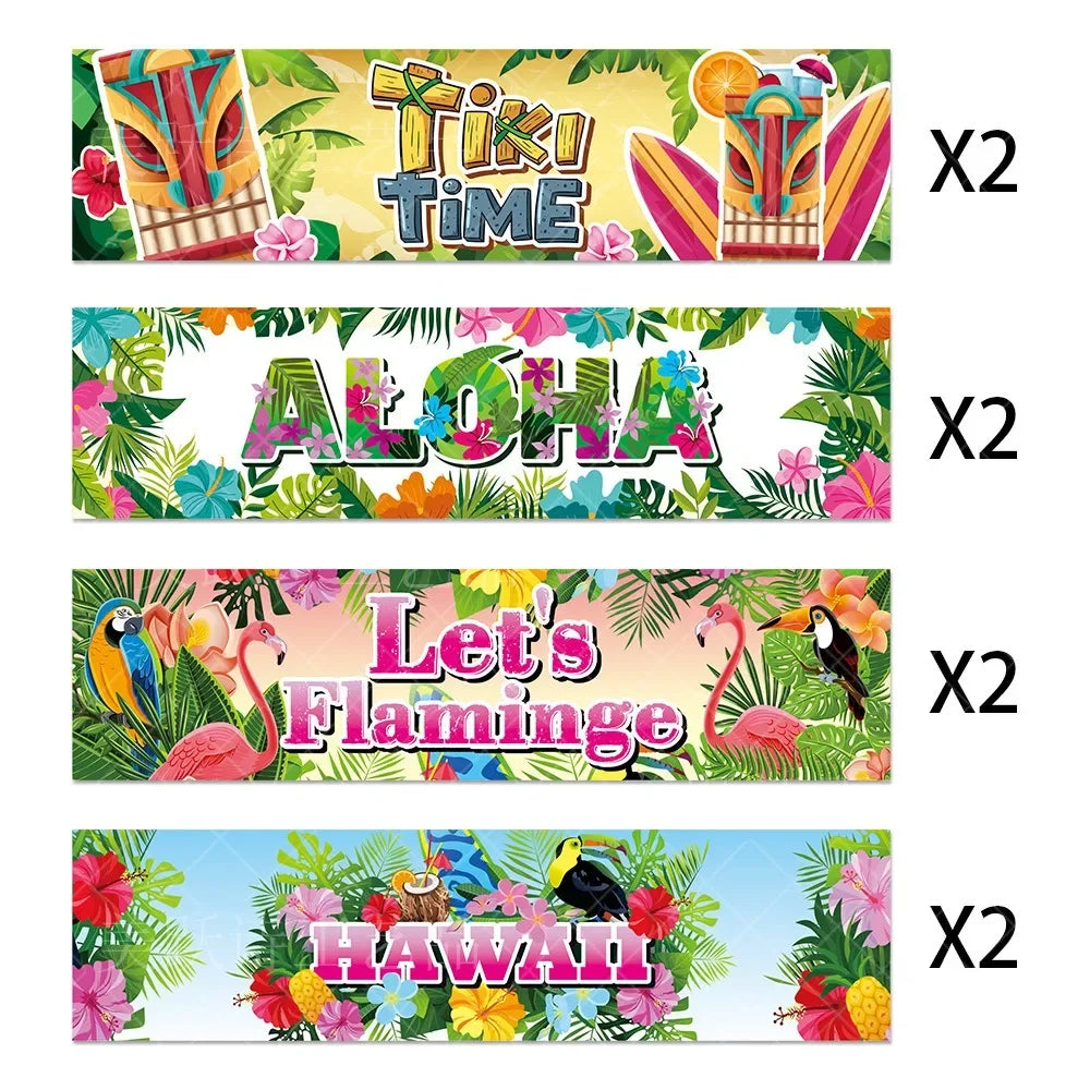 autocollants fête hawaïenne flamants roses toucans palmiers fleurs tropicales lettres colorées étiquettes anniversaire enfants