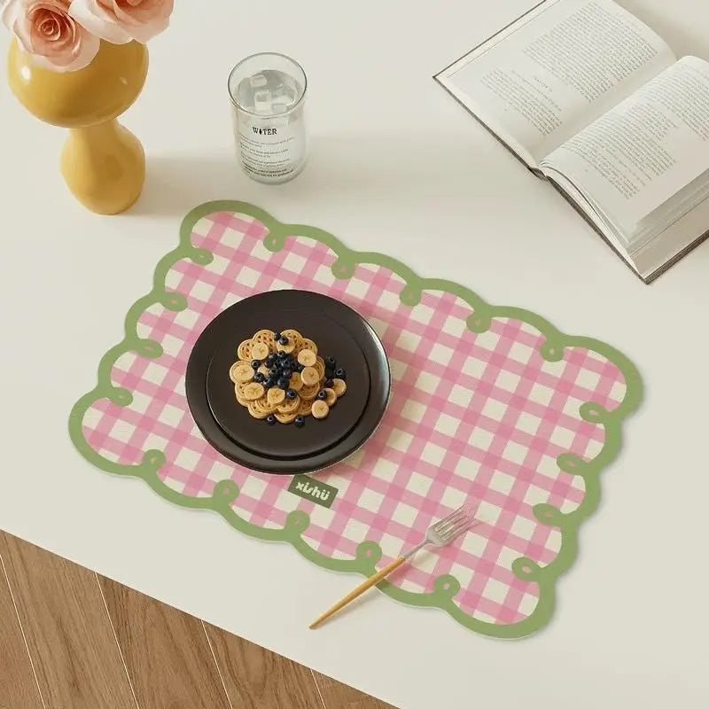 tapis table bleu clair rose jaune carreaux géométrique vintage rustique adhésif moderne rectangle