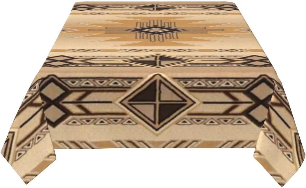 nappe rectangulaire géométrique moderne beige marron foncé triangles losanges réutilisable imperméable table manger