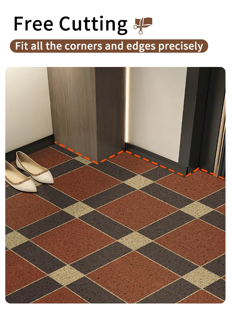tapis antidérapant moderne carreaux géométriques rouge noir beige pvc sol couloir extérieur