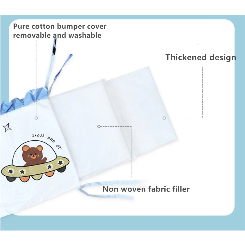 ensemble literie bébé coton motifs animaux ours étoiles protections matelas coussin bleu clair blanc