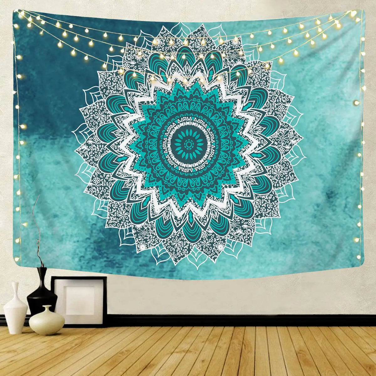tapisserie murale mandala bohème bleu orange noir éléphant géométrique polyester rectangle