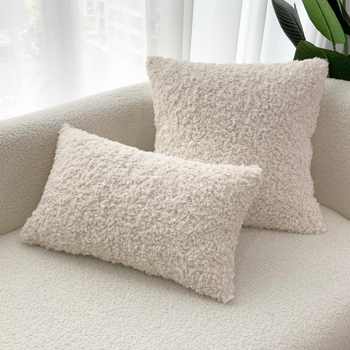 taies d'oreiller solides polyester texture bouclée doux beige clair 30x50cm 45x45cm 50x50cm