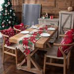 table table noël fleurs poinsettia feuilles vertes bordure dorée classique festif blanc rouge vert