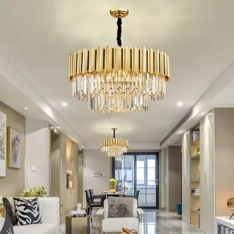 Lustre Cristal Acier Inoxydable Pendentif Éclairage Salon Salle Manger Moderne Élégant Touch Control