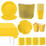 assiettes jaunes serviettes gobelets nappe tablecloth set vaisselle jetable festifs anniversaire mariage événements