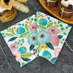 serviettes papier fleur aquarelle blanc rose bleu turquoise vert printanier