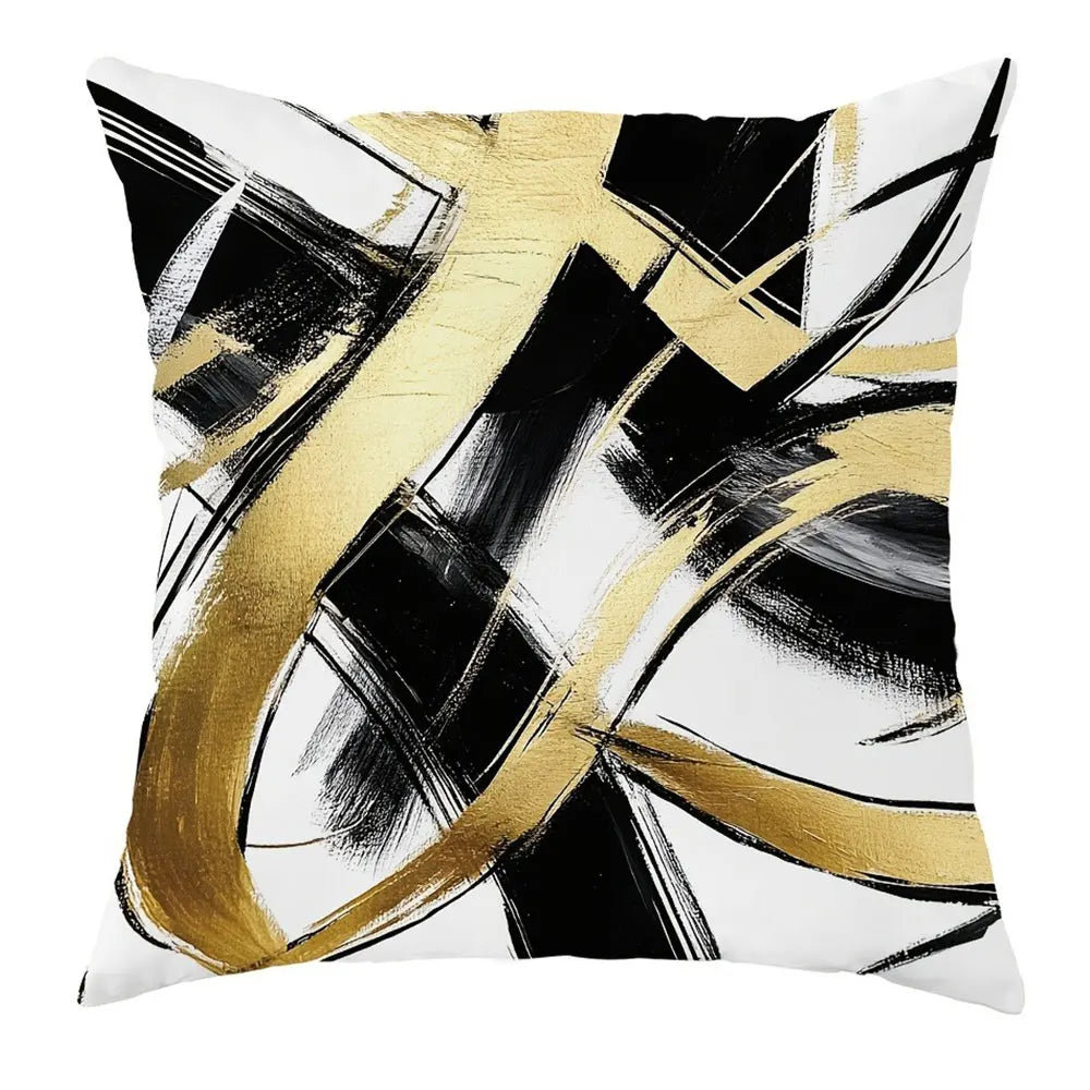 housse coussin polyester motif abstrait contemporain noir blanc doré lit salon voiture