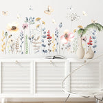 sticker mural floral multicolore illustration adhésif papillon deco maison chambre salon