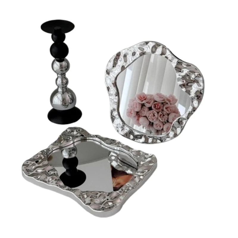 miroir decoratif moderne texturé argenté noir blanc minimaliste chambre dressing