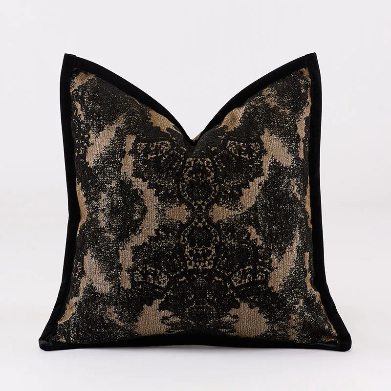 housse coussin carrée motif floral beige marron noir pompons moderne décoration maison
